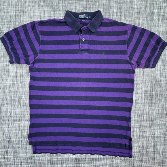 Polo Ralph Lauren Other - Polo Ralph Lauren Mens Polo Shirt Striped Cotton Pony Logo Purple Black Large